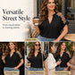Blusa de vara de talla grande de malla transparente con escote en V