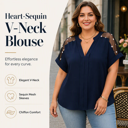 Blusa de vara de talla grande de malla transparente con escote en V