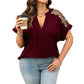 Blusa de vara de talla grande de malla transparente con escote en V