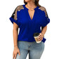 Blusa de vara de talla grande de malla transparente con escote en V
