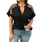 Blusa de vara de talla grande de malla transparente con escote en V