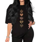 Camiseta de manga corta con estampado de corazones casual para mujer