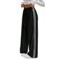 Pantalones deportivos chic de mujer con cordón de rayas, pantalones casuales retro de poliéster rectos para ropa deportiva de gimnasio, pantalones con cordón, pantalones largos