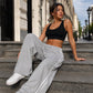 Pantalones deportivos chic de mujer con cordón de rayas, pantalones casuales retro de poliéster rectos para ropa deportiva de gimnasio, pantalones con cordón, pantalones largos