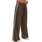 Pantalones deportivos chic de mujer con cordón de rayas, pantalones casuales retro de poliéster rectos para ropa deportiva de gimnasio, pantalones con cordón, pantalones largos