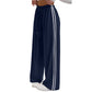 Pantalones deportivos chic de mujer con cordón de rayas, pantalones casuales retro de poliéster rectos para ropa deportiva de gimnasio, pantalones con cordón, pantalones largos