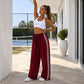Pantalones deportivos chic de mujer con cordón de rayas, pantalones casuales retro de poliéster rectos para ropa deportiva de gimnasio, pantalones con cordón, pantalones largos