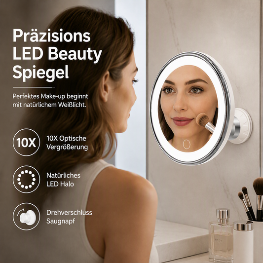 💡 Espejo de Maquillaje con Aumento 10x y Luz LED – Ventosa Sin Taladro, Articulación 360°