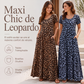 Vestido largo de mujer con estampado de leopardo y bolsillos, vestido largo casual de manga corta