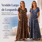 Vestido largo de mujer con estampado de leopardo y bolsillos, vestido largo casual de manga corta