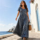 Vestido largo de mujer con estampado de leopardo y bolsillos, vestido largo casual de manga corta