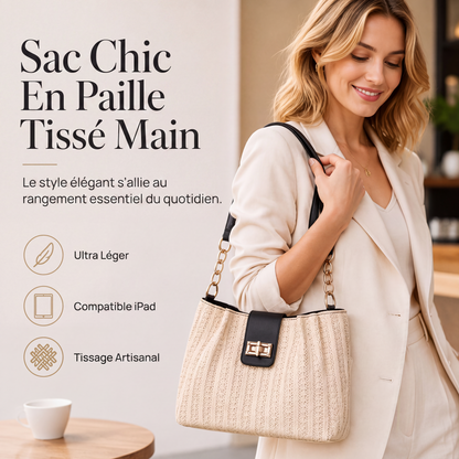 👜 -50% DE DESCUENTO! 🌾 Bolso de Paja Espacioso – Cuero PU + Paja – Trenzado Artesanal y Herrajes Dorados para un Estilo Diario Chic ☀️