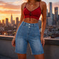 Pantalones cortos vaqueros casuales para mujer tipo bermuda