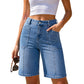 Pantalones cortos vaqueros casuales para mujer tipo bermuda