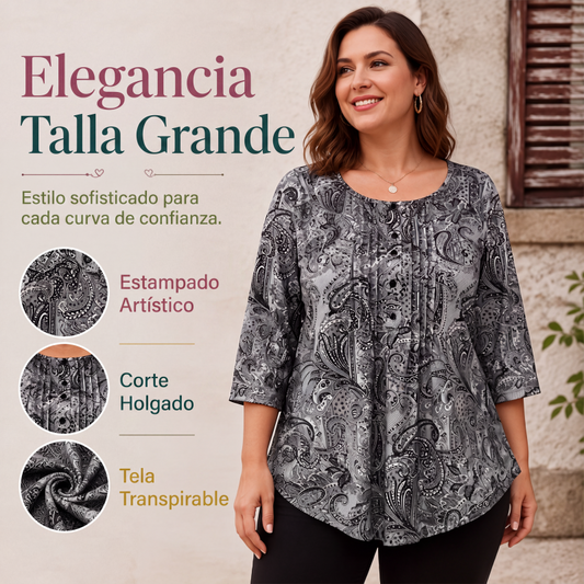 Blusa de mujer talla grande con estampado de cachemira