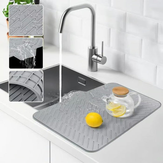 Tapete escurridor de silicón con borde de drenaje – Secado rápido, resistente al calor y antideslizante para cocina