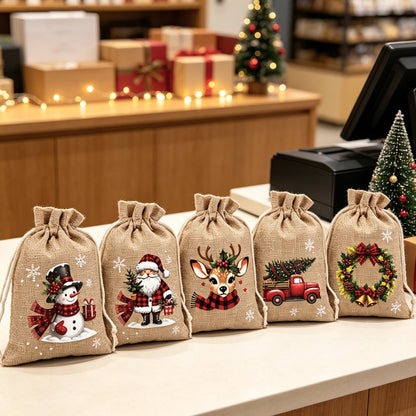 🎅 ¡50% DE DESCUENTO POR TIEMPO LIMITADO! ✨ Bolsas de regalo navideñas con cordón – Diseño de Papá Noel y renos, bolsas de tela reutilizables para envolver regalos ✨