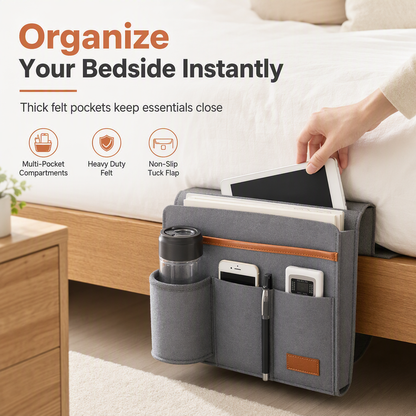 ⏳ ¡Especial por Tiempo Limitado! ⏰ Bolsa Organizadora de Cama de Fieltro Minimalista – Ancla Segura para Colchón, Fieltro Grueso y Montaje Múltiple – Almacenamiento Ordenado para Teléfonos, Tabletas y Accesorios 📚