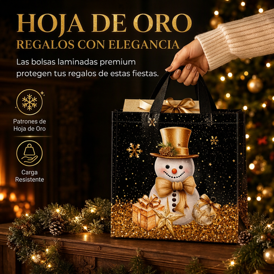 🎄 Bolso de regalo de tela no tejida para Navidad Negra: diseño de lámina de oro, resistente a roturas, bolso navideño reutilizable