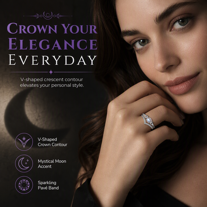 📢📢 ¡50% DE DESCUENTO! ⏰ Anillo Gótico Vintage Luna Creciente con Baño de Platino y Engaste en V