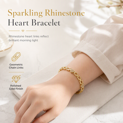 ✨ ¡50% DE DESCUENTO POR TIEMPO LIMITADO! 💛 Pulsera de Cadena con Corazones de Strass Dorado – Lujo Ligero, Estilo Parisino 🤍