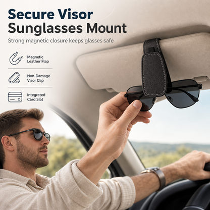 ⏳🔥 ¡50% DE DESCUENTO POR TIEMPO LIMITADO! ⏰ Soporte Magnético de Piel para Lentes de Sol en Visera de Auto 👓