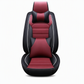 Asiento de coche de cuero de cobertura completa universal cubre todas las estaciones protectores de cojines con diseño de raya horizontal de bloque de color para coches de 5 asientos
