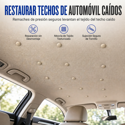Kit de reparación de revestimiento de techo para coche, para arreglar la tela del techo hundida, incluye botones de presión y remaches de sujeción para el techo interior del automóvil, con herramientas de instalación