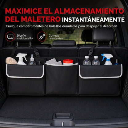 Organizador multiusos para maletero de coche de tela Oxford, bolsa de almacenamiento colgante para asiento trasero para SUV, color negro, 90x12x25 cm