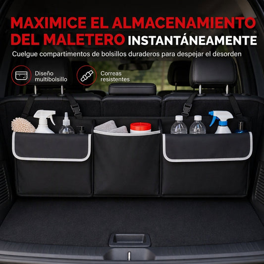 Organizador multiusos para maletero de coche de tela Oxford, bolsa de almacenamiento colgante para asiento trasero para SUV, color negro, 90x12x25 cm