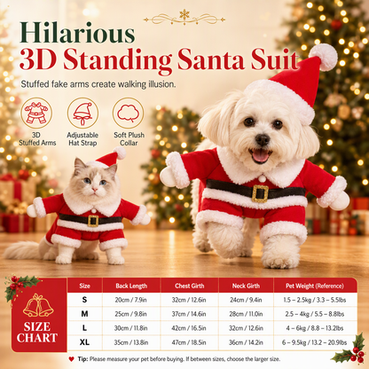 🎅 Disfraz Navideño 3D de Santa Claus de Pie para Perros y Gatos – Traje Festivo Cálido y Divertido 🎄