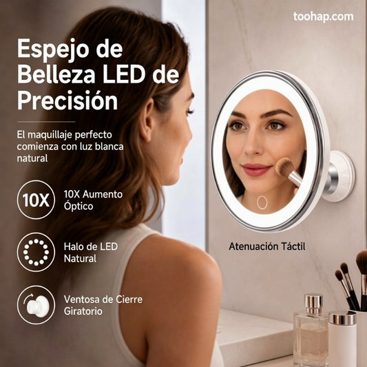 ⏳🔥¡¡50% DE DESCUENTO POR TIEMPO LIMITADO! ⏰💄Espejo de maquillaje con aumento 10X e iluminación LED, espejo iluminado con ventosa para cuidado facial y aplicación de cosméticos💄