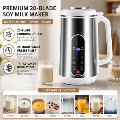 Máquina para leche de soya y licuadora multifuncional de acero inoxidable 304 – Sin colar, gran capacidad y temporizador inteligente