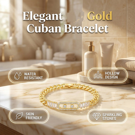 ✨ Pulsera de Cadena Cubana con Circonias para Mujer en Tono Dorado