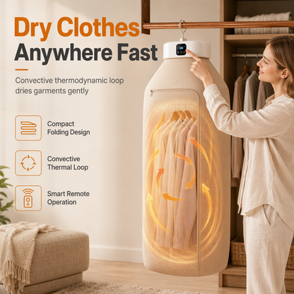 Secadora de Ropa Portátil Plegable con Control Remoto y Aire Cálido 3D