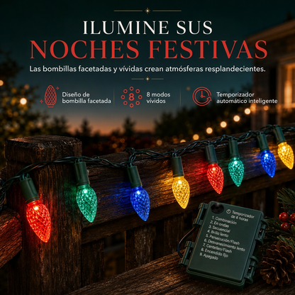 Guirnalda de luces de fresa a batería con 8 modos de iluminación para decoración de Navidad, Halloween, jardín y patio.