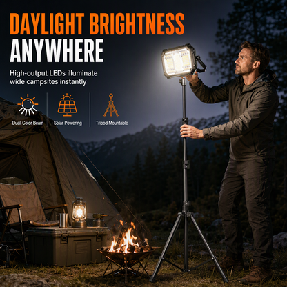 Lámpara LED Solar Recargable para Camping con Tripié Telescópico