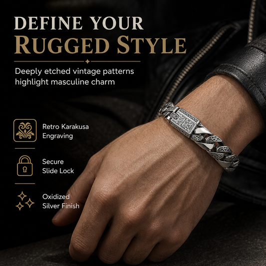 Brazalete de Cadena Gruesa Estilo Punk Arabesco con Baño de Plata