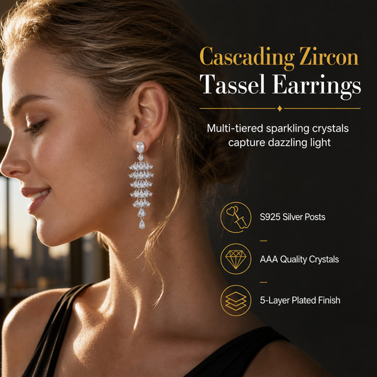 Aretes Colgantes de Circonia en Cascada con Poste de Plata S925 – Elegancia y Brillo