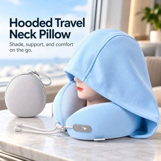 Almohada Ergonómica de Viaje para Cuello con Capucha y Bolsa Portátil
