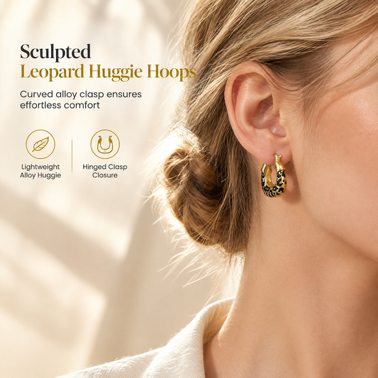 Aretes Huggie en U con Estampado de Leopardo Vintage