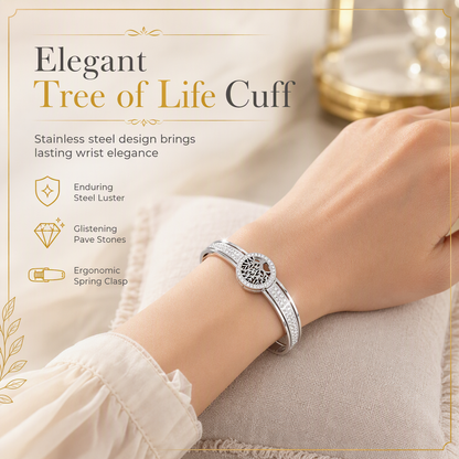Brazalete Árbol de la Vida en Acero Inoxidable con Circonias