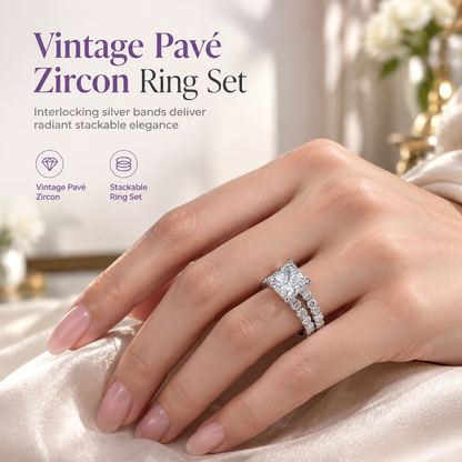 Juego de Anillos Apilables Vintage con Pavé de Circonias para Mujer
