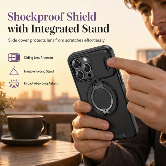 Funda de Uso Rudo Antigolpes con Tapa Deslizante y Soporte para Celular