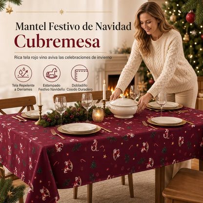 Mantel Navideño Festivo Impermeable y Repelente a Derrames