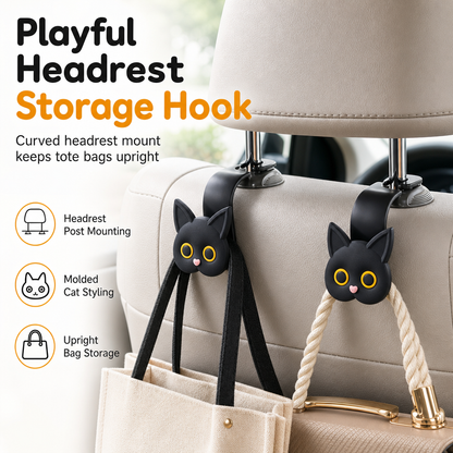 Gancho para Cabecera de Auto con Figura de Gato 3D – Organizador Universal para Asiento Trasero