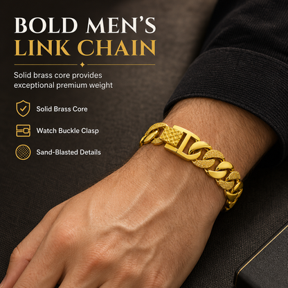 Pulsera Gruesa para Hombre Estilo Oro de Vietnam con Broche de Reloj