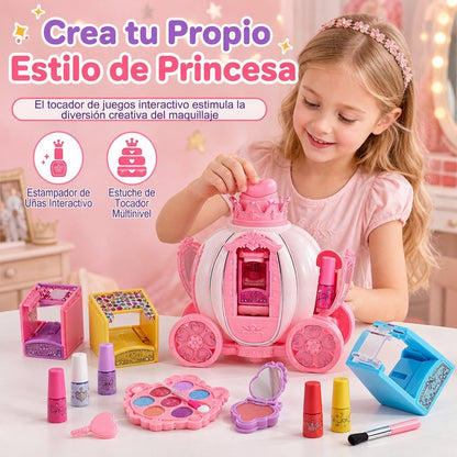 Kit de Maquillaje Infantil y Estampador de Uñas con Estuche de Princesa
