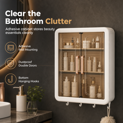 Organizador de Cosméticos para Baño de Pared con Puertas Herméticas sin Perforar