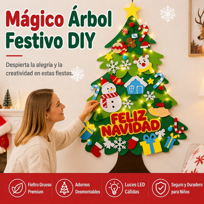 Árbol de Navidad de Fieltro DIY para Niños con Luces y Adornos Desmontables